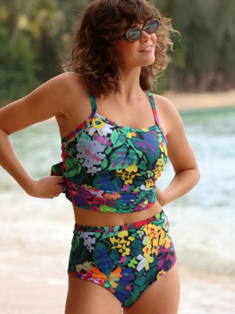 Jams World Two Piece Swimsuit Tankini Size XL Hawaiian Swim Set Top & Bottoms 2